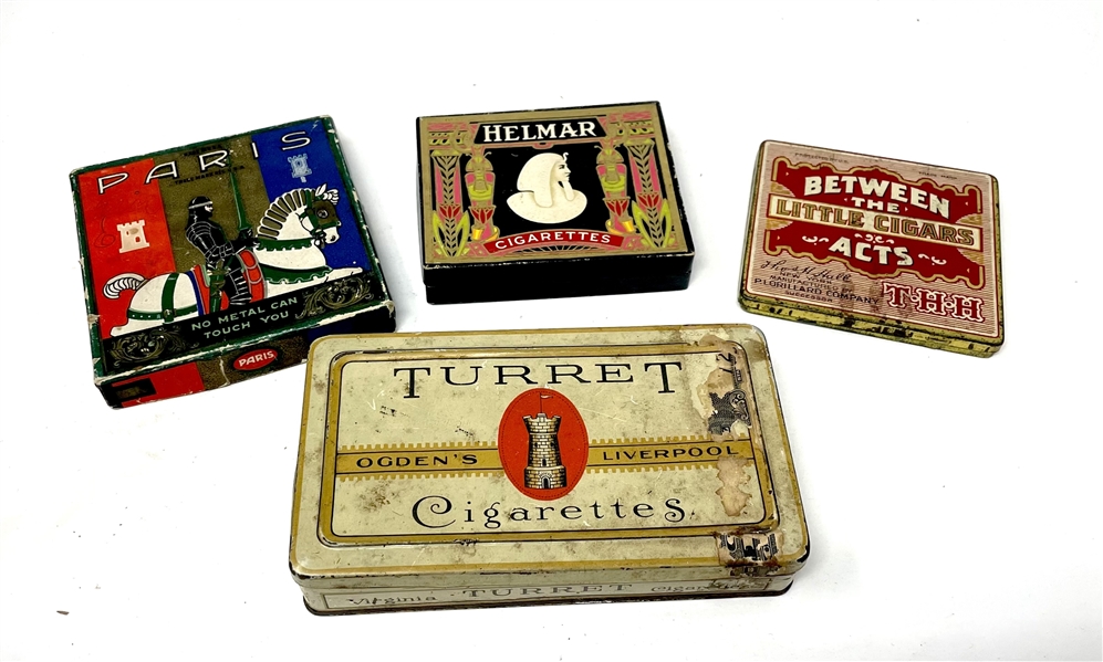 Mixed Lot of (4) Cigarette Tins and Boxes with Helmar and Between the Acts