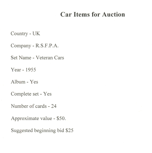 1955 R.S.F.P.A. (UK) Veteran Cars Complete Set of (24) in Album