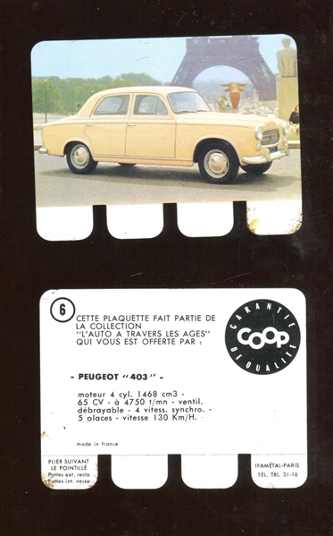 1964 Societe General L'AUTO a travers les ages (Cars through the Ages) Complete Set of (100) Metal cards in Album