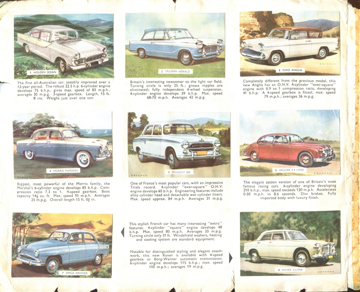 1960 Sanitarium Health Foods (Australia) Cavalcade of Cars Set of (50) in Album