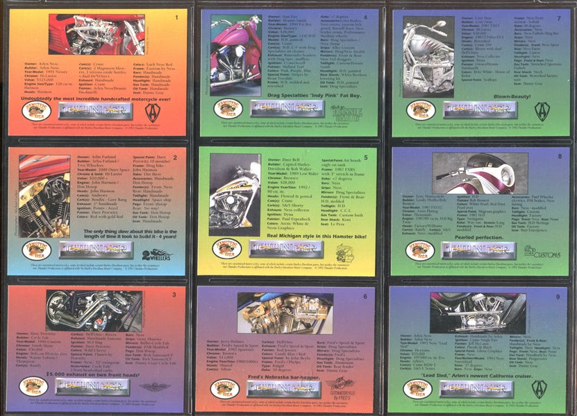 1993 Thunder Productions (USA) Thunder Motorcycles Complete Set of (100) With Window Cling