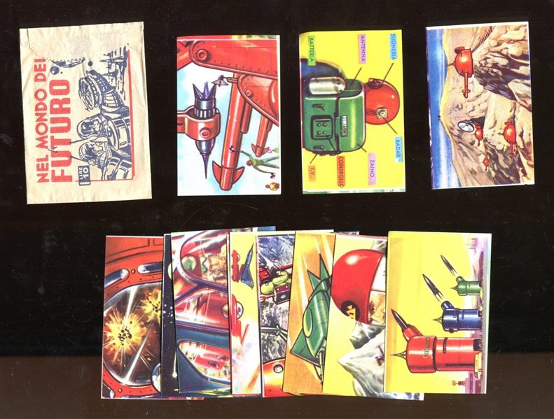 1959 Lampo Nel Mondo Del Futuro (Italy) Lot of (12) Space Cards and Wrapper