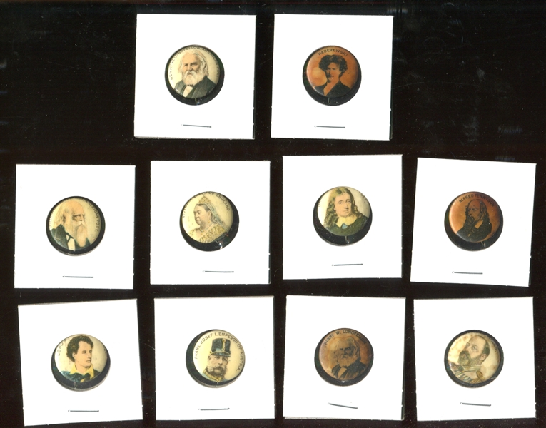 PE7 American Pepsin Gum Statesmen and Poets Lot of (10) Pinbacks