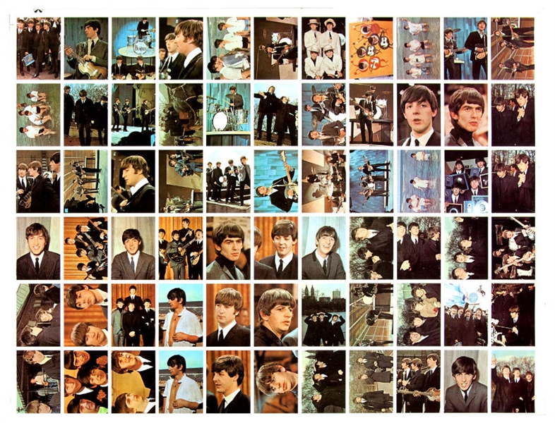 1964 Topps Beatles Color Uncut Sheet of (66) Cards With Complete (64) Card Set