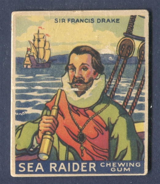 R124 World Wide Gum Sea Raiders #21 Sir Francis Drake Type Card