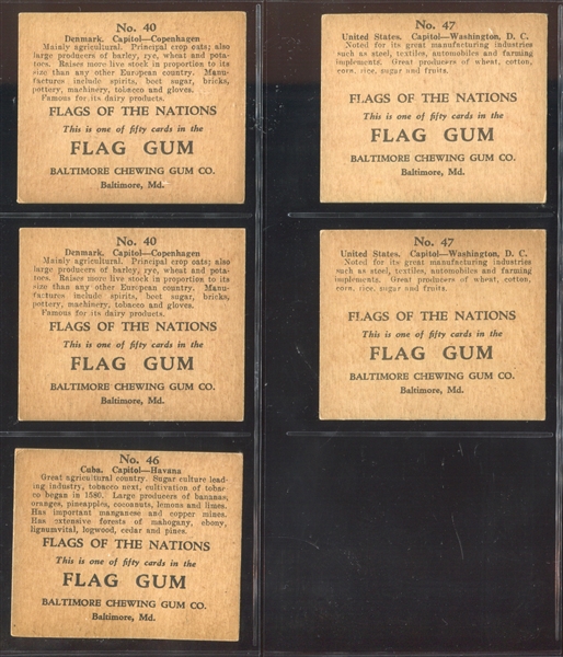 R52 Baltimore Chewing Gum Flag Gum Lot of (5) Cards with (2) United States