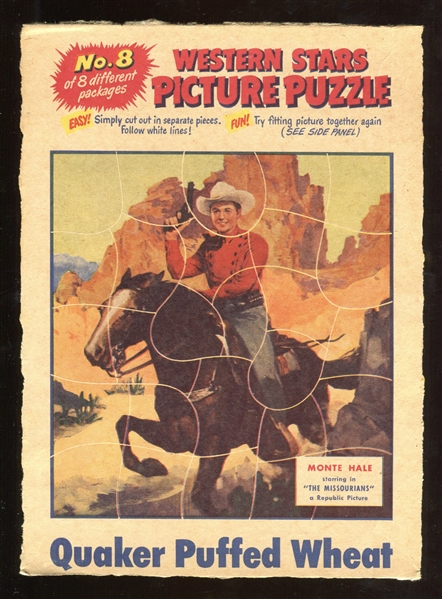 F-UNC Quaker Puffed Wheat Set of (8) Western Stars Picture Puzzle's